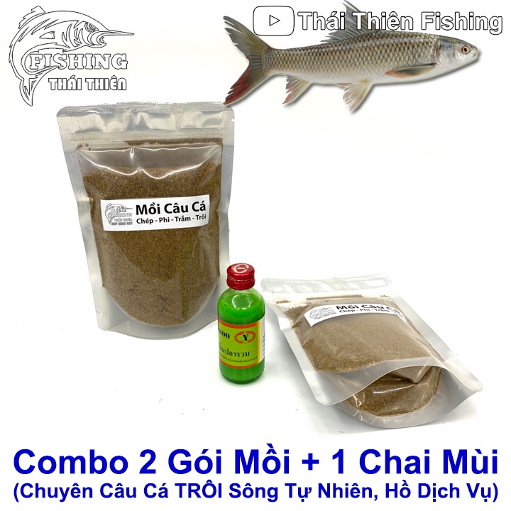 Combo 2 Gói Mồi, 1 Chai Tinh Mùi Thái Lan Dùng Câu Cá Trôi