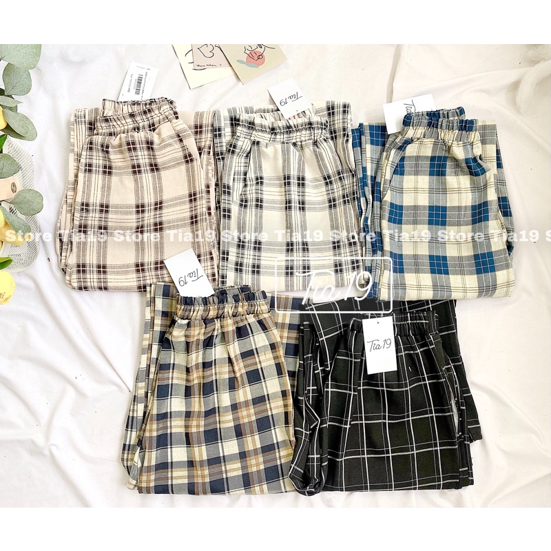 Quần culottes kẻ ulzzang Tia19. Quần ống rộng loại 1  ( ẢNH THẬT)