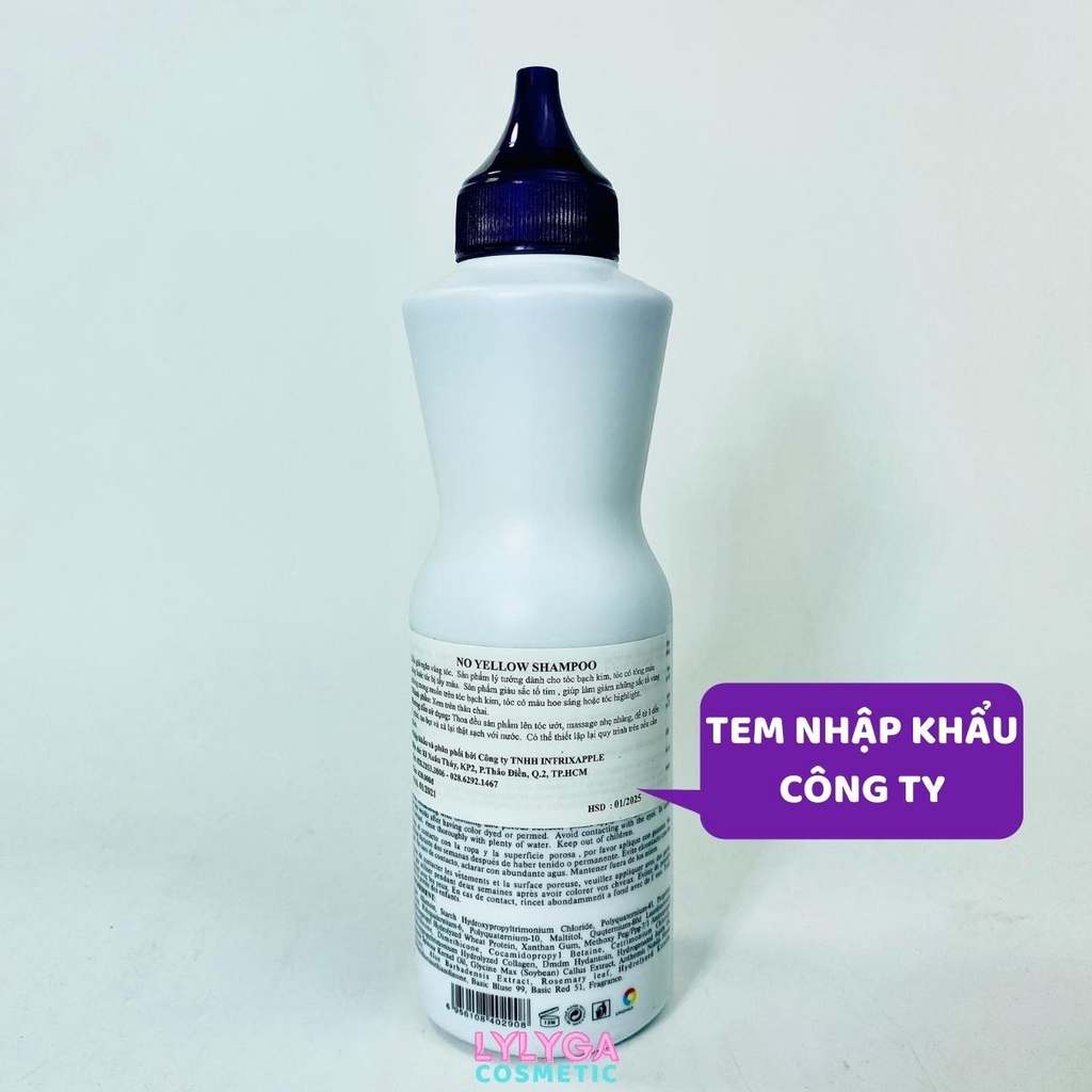 Gội khử vàng NO YELLOW LINGHAO 500ML ITALY Dầu gội tím khử ánh vàng tóc tẩy giữ bền màu tóc khói GX33