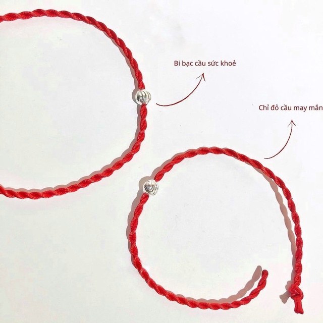 Lắc tay chỉ đỏ mix bi bạc may mắn chuẩn bạc ta- THJ SILVER