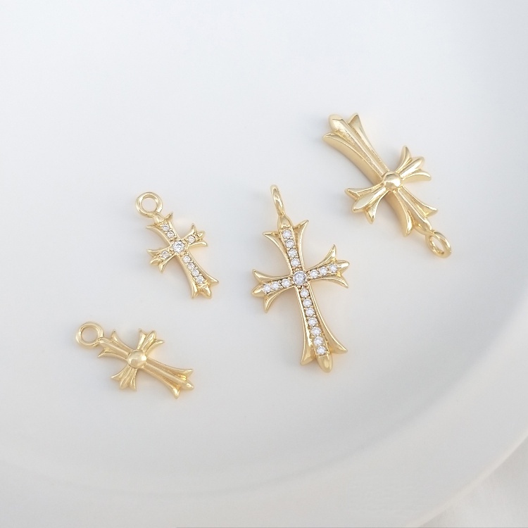 Mặt Dây Chuyền Hình Thánh Giá Bằng Đồng Mạ Vàng 14K diy Có Khảm Đá Nhiều Màu Sắc