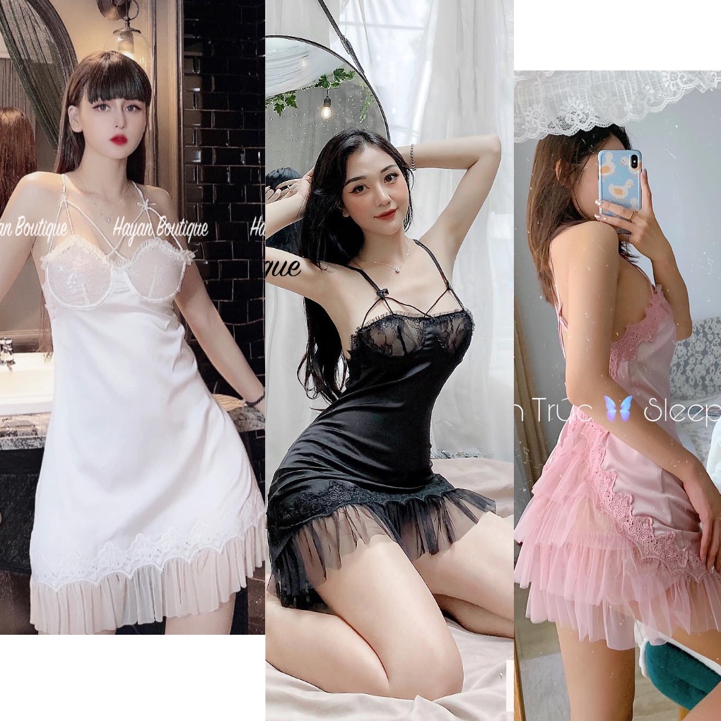 Váy ngủ sexy đuôi bồng siêu đẹp, váy ngủ lụa quyết rũ QUẢNG CHÂU #HT111