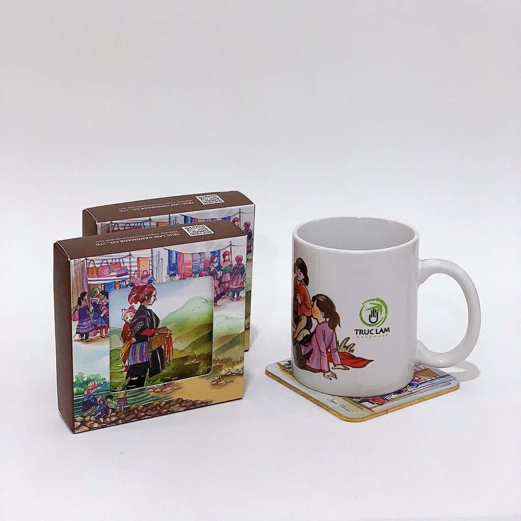 Bộ Lót Ly Lót Cốc Giấy Ép Cán Lụa 6 Chiếc In Hình Chủ Đề Miền Núi - Trúc Lâm Handmade