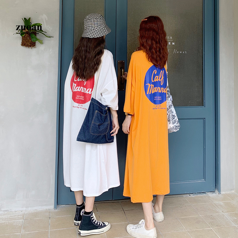 Đầm thun SUXI tay lửng dáng rộng in họa tiết phong cách đáng yêu thời trang dành cho nữ