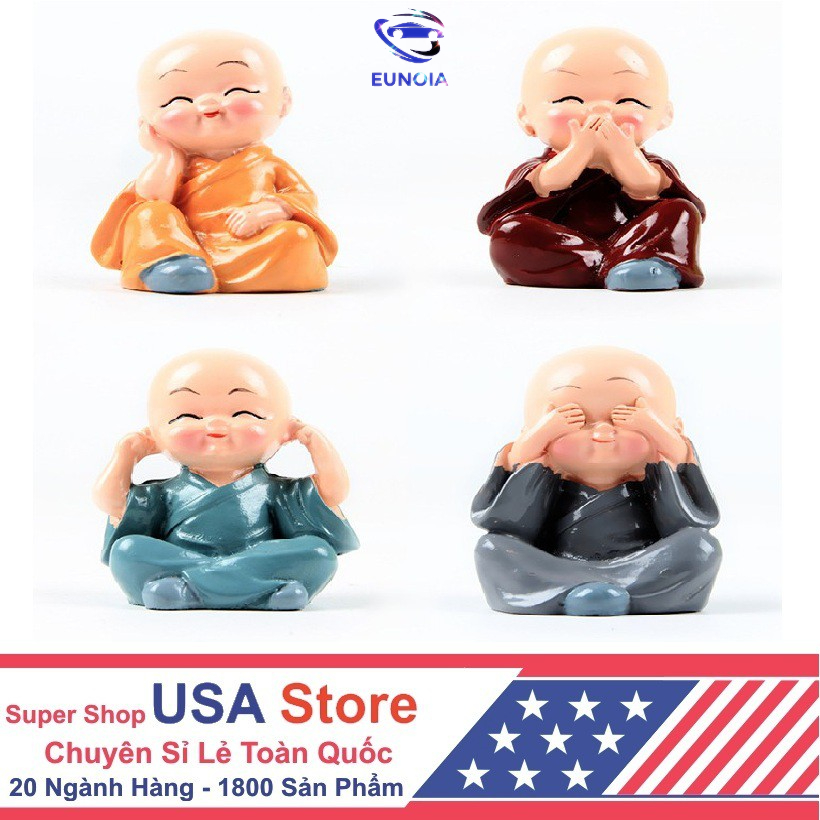 (Video Review) Bộ Tượng Chú Tiểu Hòa Thượng Tứ Không - Phật Phong Thủy Mini 4 Tư Thế, Trang Trí Xe Hơi, Để Bàn Làm Việc