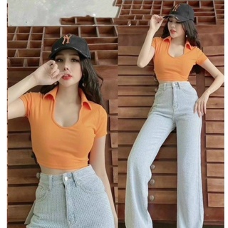 Áo croptop cổ U bozip xịn
