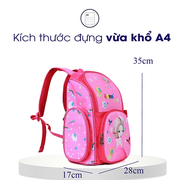 Balo học sinh chống gù Hami 1507 Barbie, balo đi học cấp 1 cho bé gái, bảo hành miễn phí 12 tháng