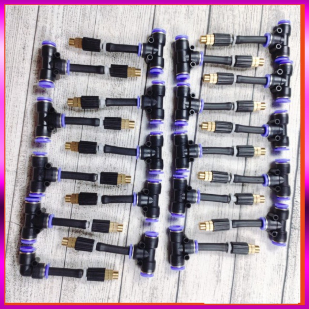 [GIÁ TỐT] 25m dây + 20 Béc phun sương 1 tia đồng, nối nhanh chữ Tê 8mm dùng tưới cây, tưới lan