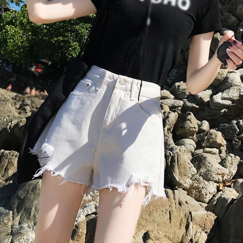 Quần short denim lưng cao mài rách phong cách Hàn Quốc cho nữ
