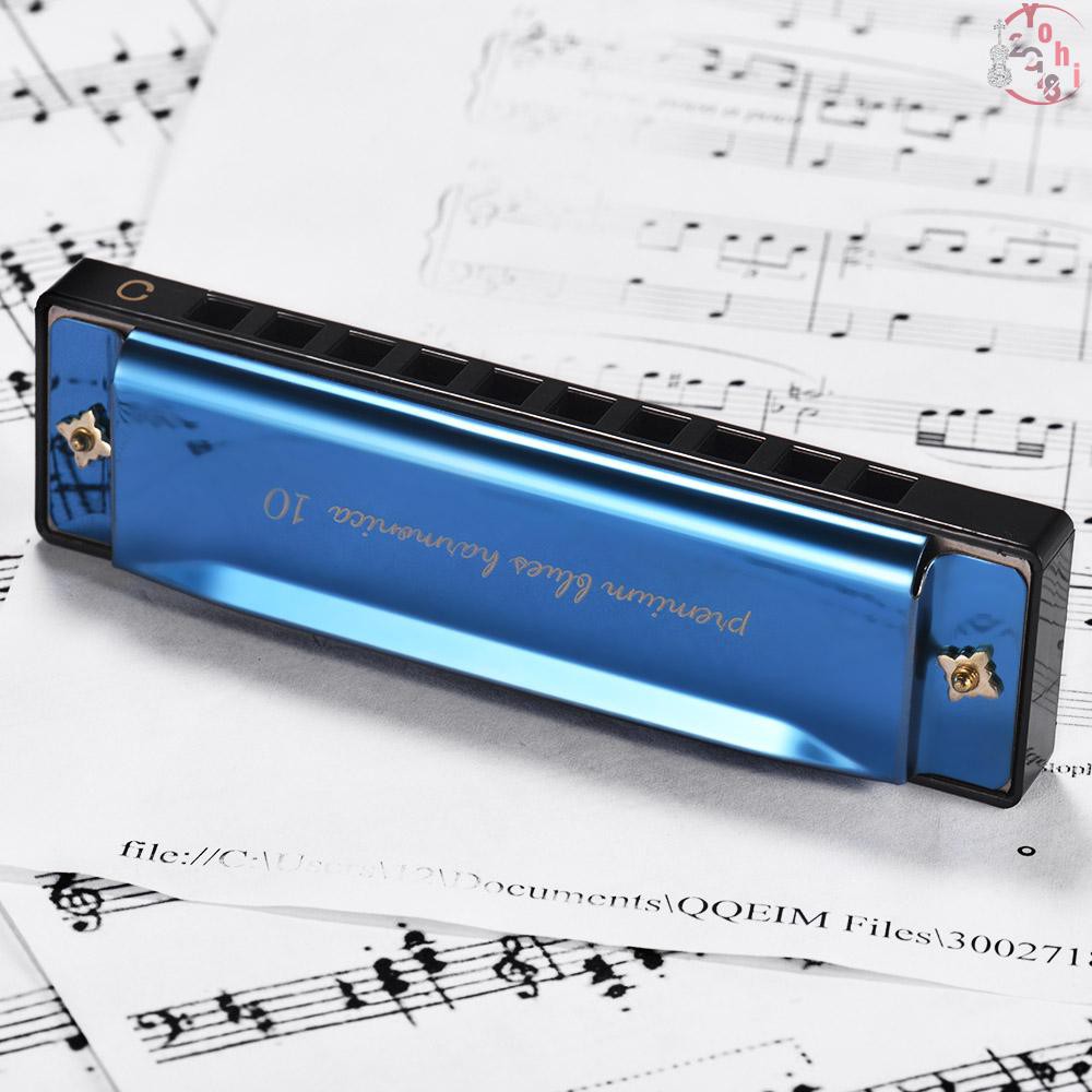 Kèn Diatonic Harmonica thổi bằng miệng có 10 lỗ kèm phụ kiện có 4 màu lựa chọn