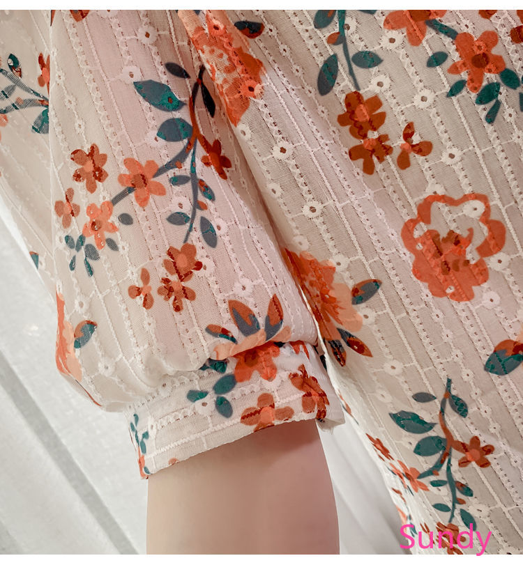 Áo sơ mi tay phồng in họa tiết hoa phong cách retro nữ tính cho bạn gái