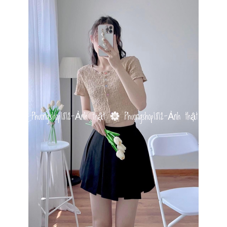 Áo Xốp thun Nhún Tay Ngắn Cổ Tròn,Nút Nhiều Màu [ ẢNH THẬT] PHUONGSHOP1812