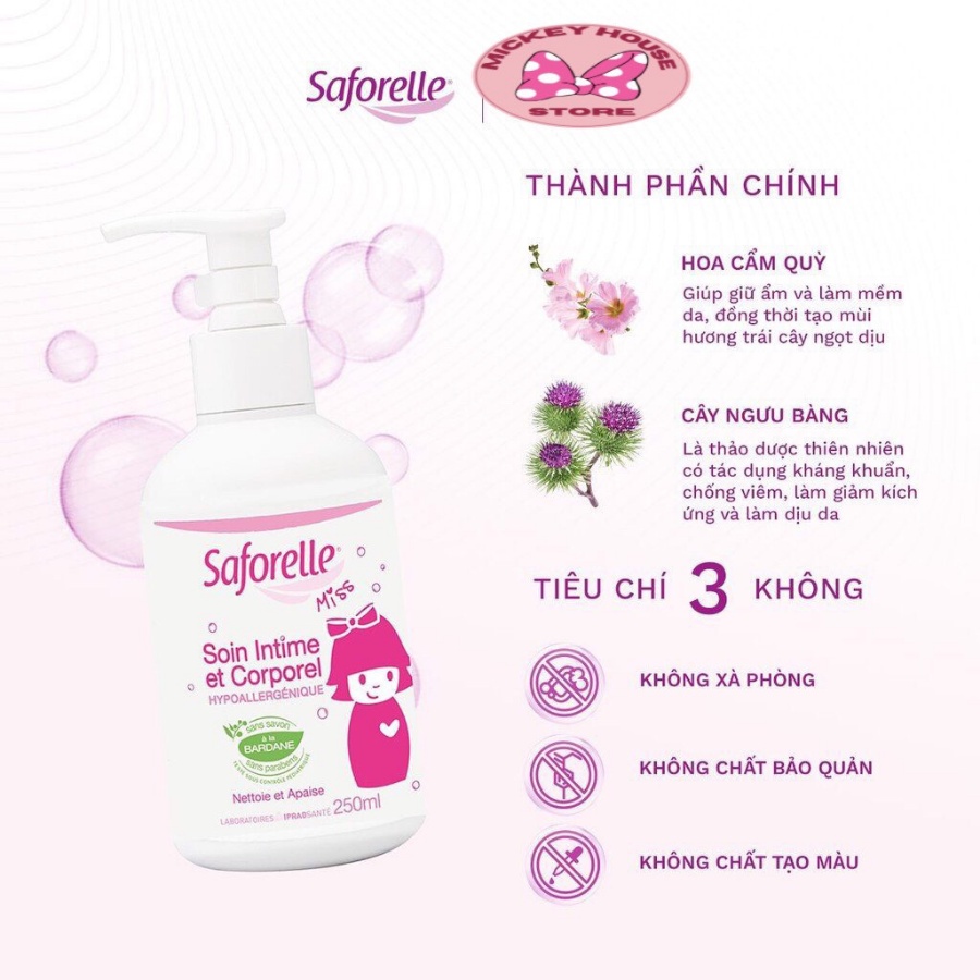 Saforelle Miss Dung Dịch Vệ Sinh Cho Bé Gái Từ 4 Đến Dậy Thì (250ml)