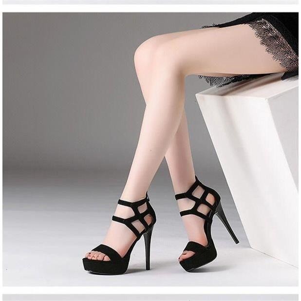 ■2019 stiletto sandals female summer waterproof platform frosted one word show Hate Tian high heels 11CM [2