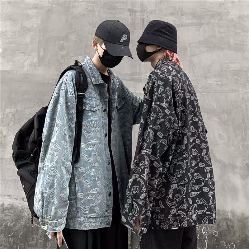 Áo khoác bò denim hoạ tiết hoa điều Pandana unisex Ulzzang siêu chất ❤️