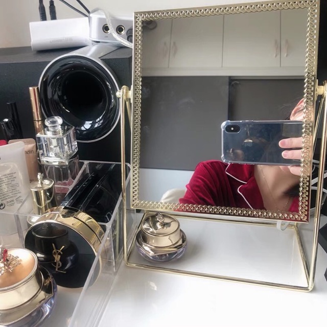 [Golden Queen] Gương trang điểm để bàn mạ kim loại