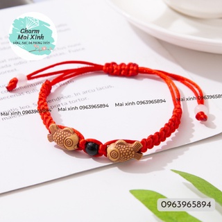 Vòng tay chỉ đỏ may mắn 2 con cá gỗ