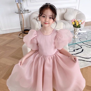 Váy tơ hồng bồng bềnh bé gái