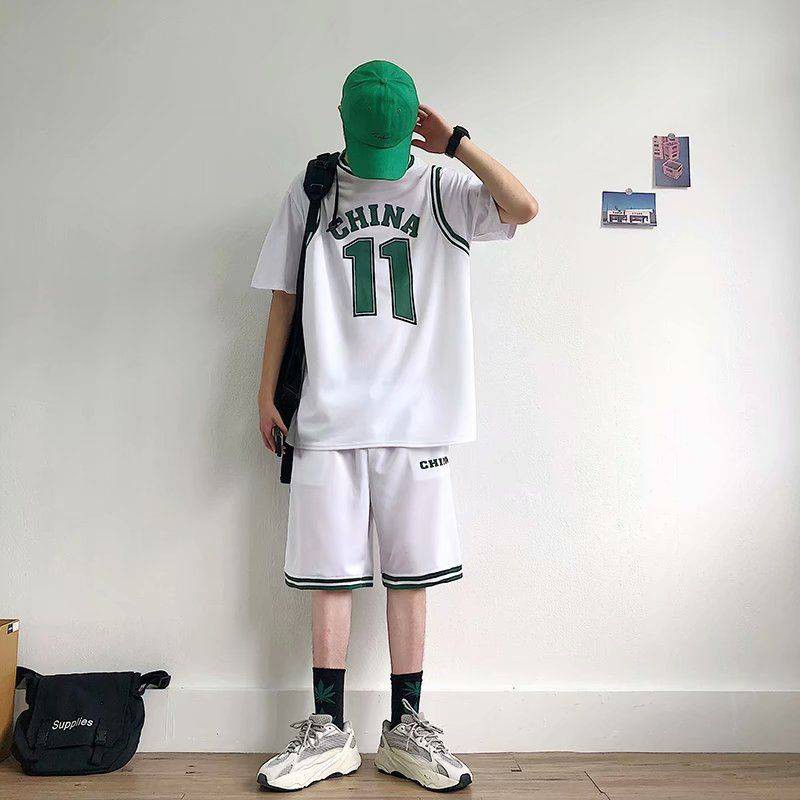 Quần áo thể thao mùa hè Bộ giả hai mảnh phong cách Hàn Quốc bóng rổ thời trang