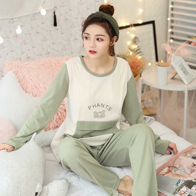 Bộ đồ bầu và sau sinh thu đông dài tay mặc nhà chất Cotton thời trang thiết kế cao cấp bdcottondai0987