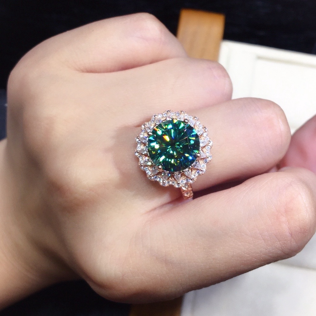 Nhẫn đeo ngón tay dạng hở đính đá xanh lá cây nhân tạo phong cách cổ điển sang trọng