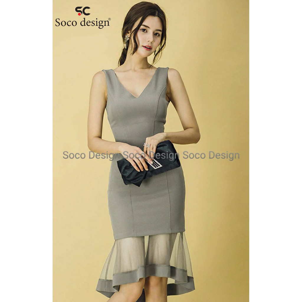 Đầm body đuôi cá phối lưới Soco Design SC22531