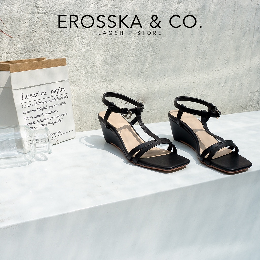 Erosska - Giày sandal đế xuồng quai mảnh dáng sang nhẹ nhàng màu nude XE002