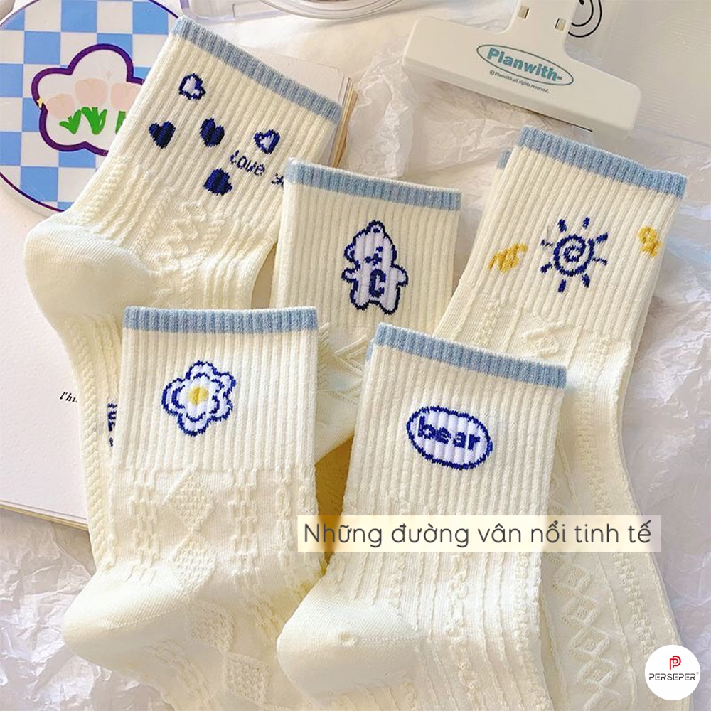 Tất cổ cao nữ phong cách Hàn Quốc, chất vải cotton thoáng khí chống hôi chân - Cherry Shop