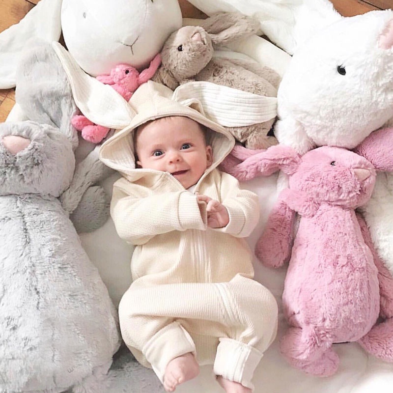 Bộ Áo Liền Quần Tay Dài Có Mũ Trùm Thời Trang Xuân Thu Cho Bé Sơ Sinh