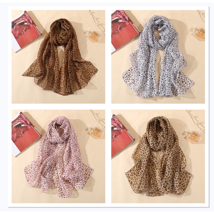 Khăn voan dài họa tiết da báo thời trang cho nữ