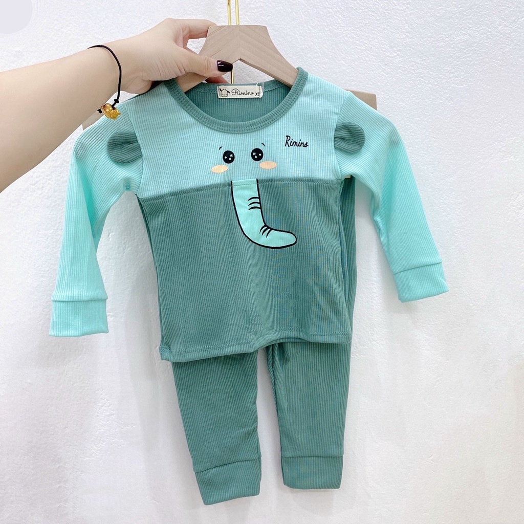 Bộ dài tay thun gân xuất hàn họa tiết voi dễ thương cho bé Rimino