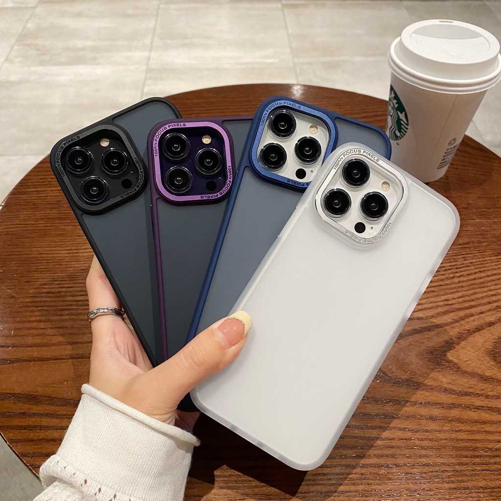 Mờ / matte Ốp Điện Thoại Nhựa acrylic Cứng Mặt Nhám Viền Kim Loại Bảo Vệ Camera Cho iphone 15 pro max