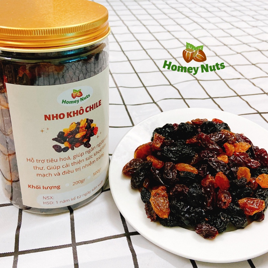 Nho khô Chile mix 3 màu chua chua ngọt ngọt - Date mới, BST trái cây sấy dẻo Homey Nuts