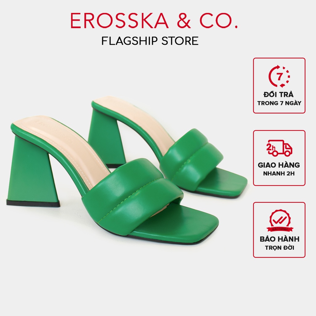 Erosska - Dép cao gót nữ mũi vuông quai ngang cao 9cm màu xanh - EM093