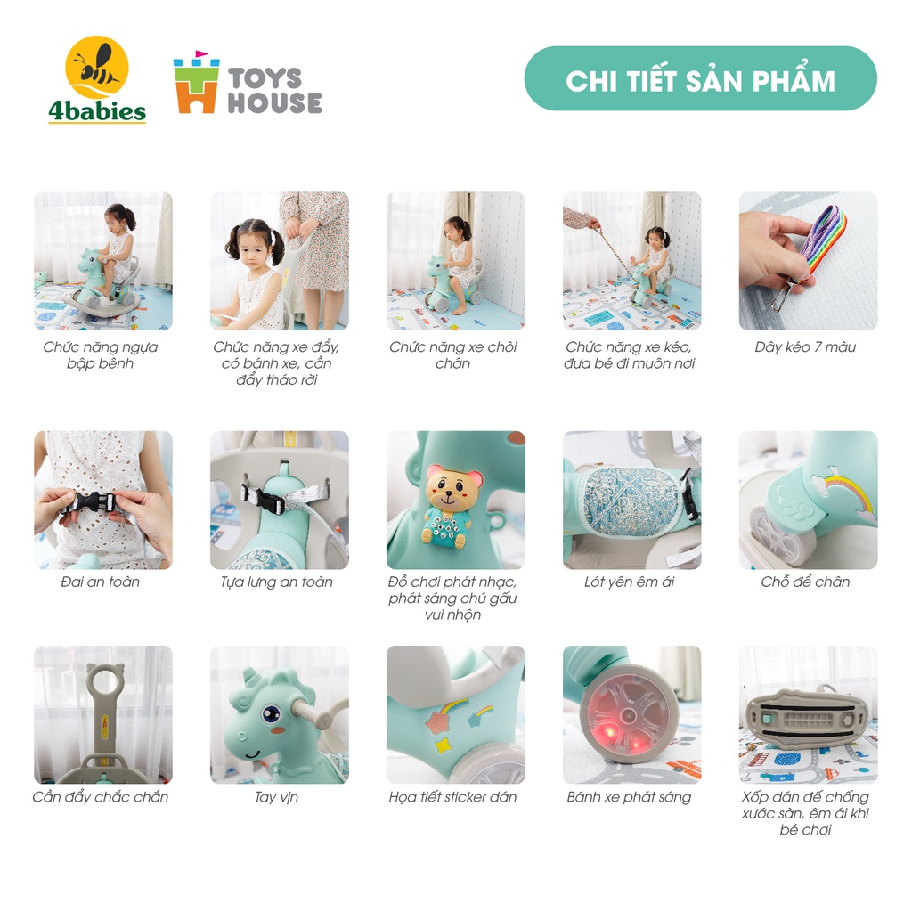 Ngựa bập bênh đa năng kiêm xe chòi chân và xe đẩy cho bé Toyshouse WM19031, hàng chính hãng cho bé