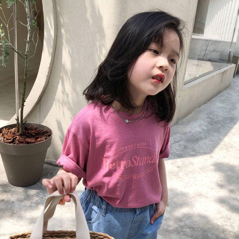 Áo Thun 100% Cotton Tay Ngắn In Chữ Thoải Mái Thời Trang Xuân Hè Cho Bé Gái