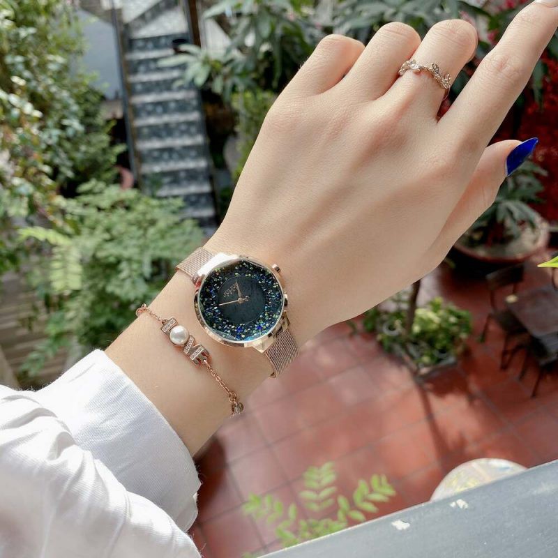 Đồng hồ nữ Julius Hàn Quốc JA-1111 dây thép mặt cườm lấp lán (Chọn màu)