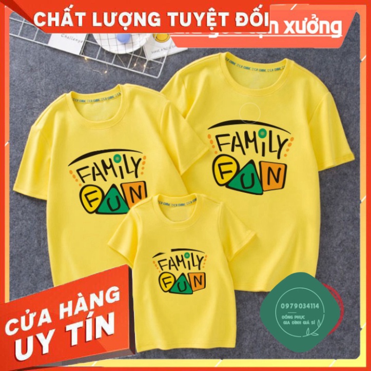 Áo thun giá sỉ Áo gia đình Family Fun màu vàng đồng phục gia đình 3/4/5 người thun cotton mềm mịn GD297VD