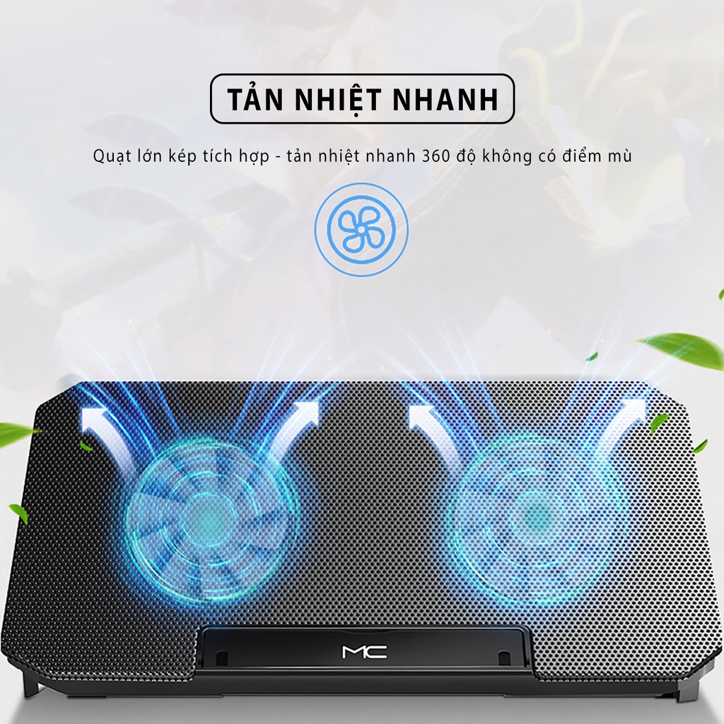 Đế tản nhiệt laptop máy tính bảng mcbook SIDOTECH Q100 làm mát nhanh đèn led gaming quạt chống ồn 4 mức chỉnh độ cao