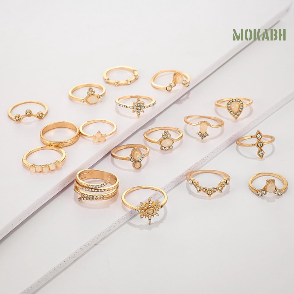 Bộ 17 Nhẫn Đính Đá Nhân Tạo Phong Cách Bohemian Thời Trang
