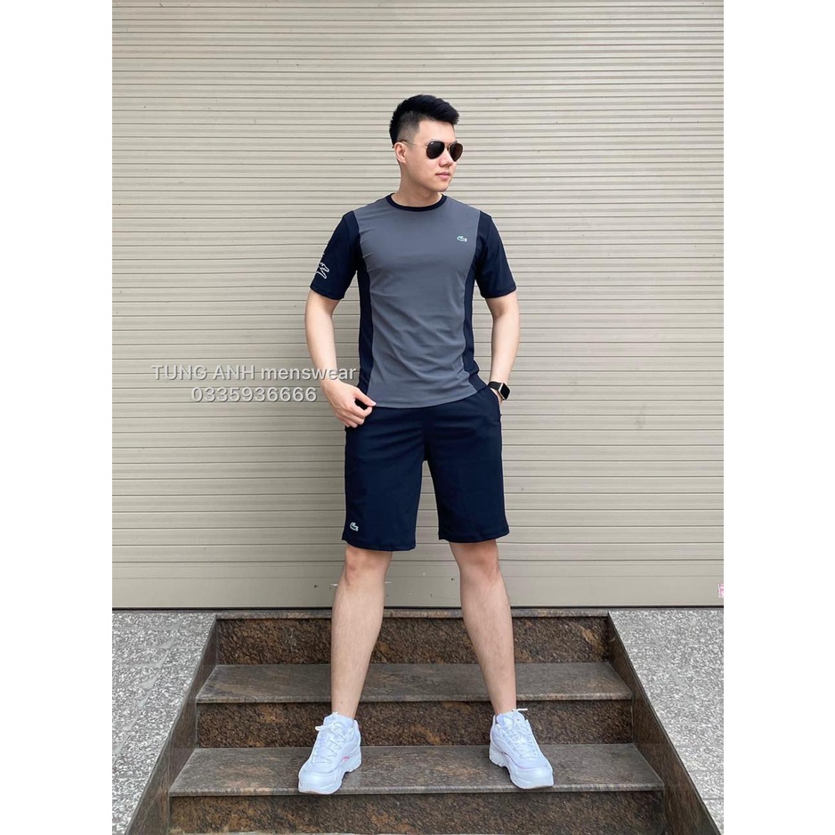 Bộ thể thao nam cổ tròn, bộ xốp nam phối sọc