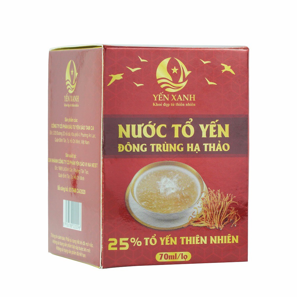 25% tổ yến - Nước tổ yến sào cao cấp chưng đông trùng hạ thảo - YẾN XANH - Hộp 1 lọ x 70ml