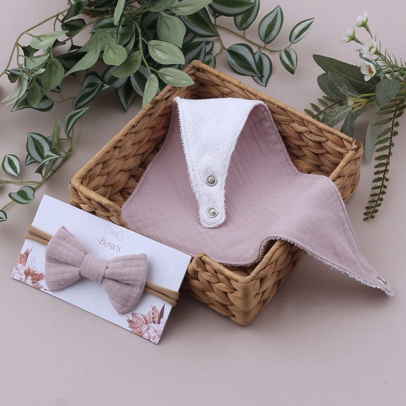 Set 2 Yếm Ăn Hình Tam Giác Thắt Nơ Xinh Xắn Cho Bé Gái