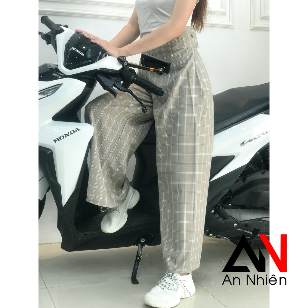 Quần chống nắng nữ form ống rộng chất liệu kaki đẹp cố định bằng băng dính kết hợp với nút bấm [được chọn mẫu]