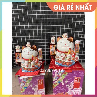 MÈO THẦN TÀI MAY MẮN thuận buồm xuôi gió vẫy tay chiêu tài bằng gốm sứ cao cấp