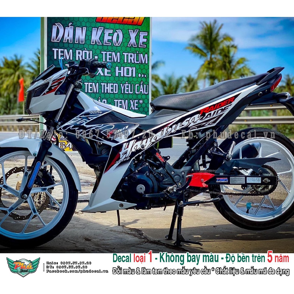 Tem rời xe Raider Hayabusa TRắng đen