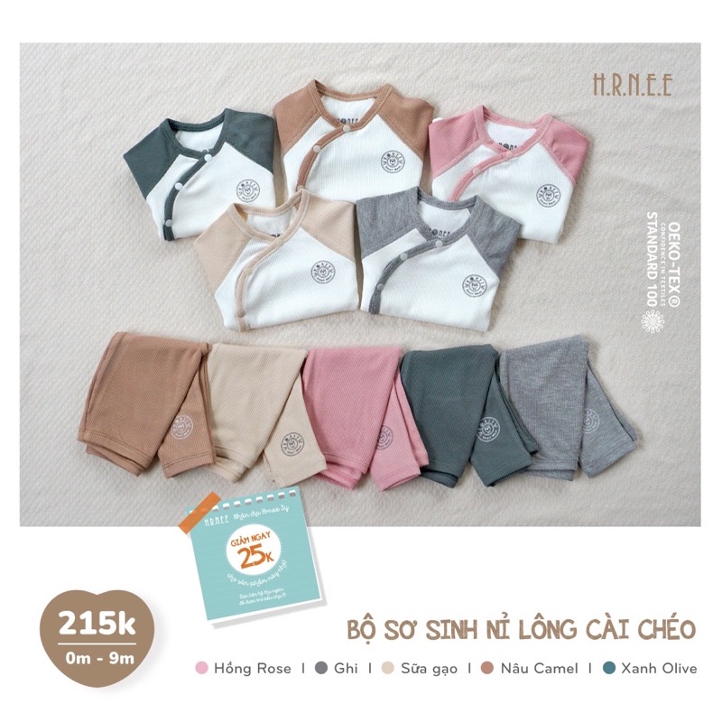 Hrnee - Bộ sơ sinh cài chéo cho bé 0-9 tháng