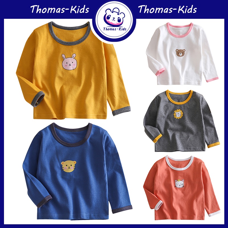 [THOMAS KIDS] Áo Thun Tay Dài 100% Cotton In Họa Tiết Hoạt Hình Động Vật Dễ Thương Thời Trang Cho Bé Gái 1-6 Tuổi