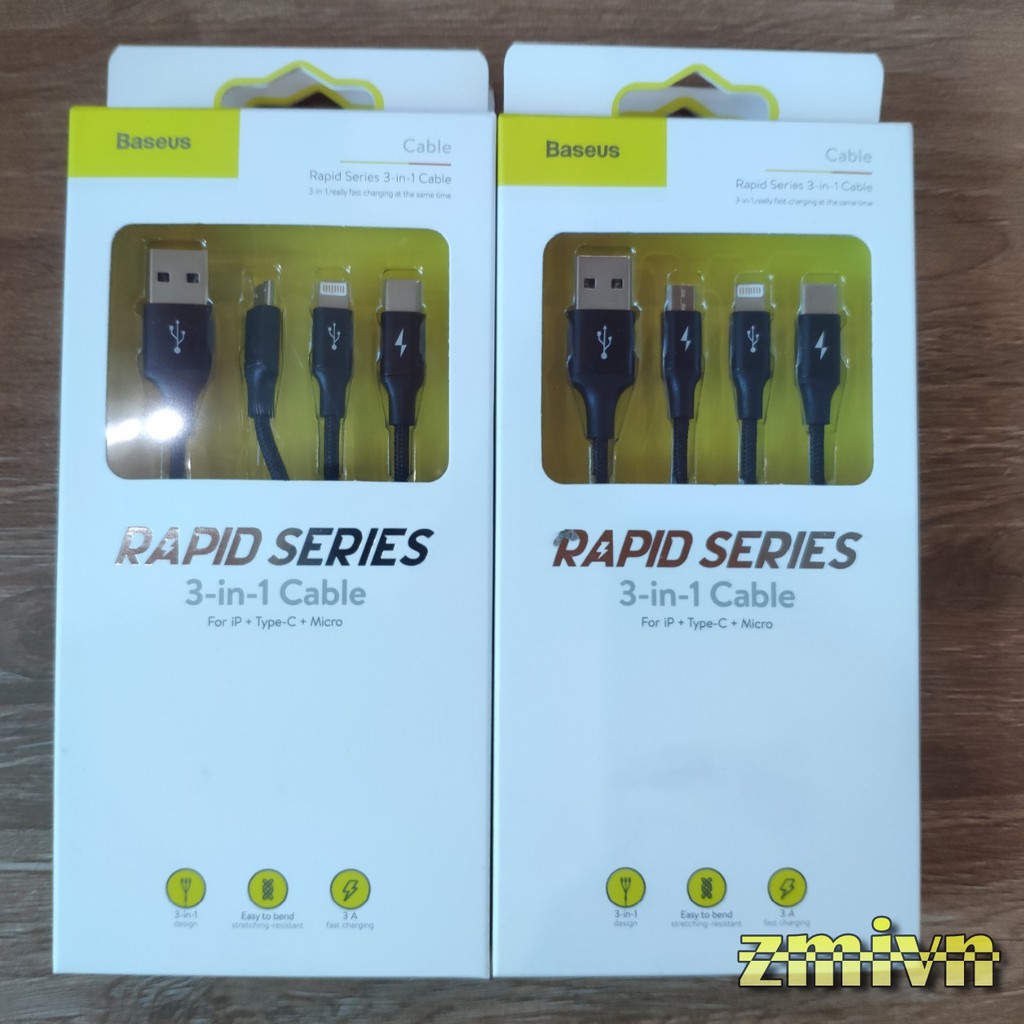 Cáp sạc nhanh Baseus 3 đầu-Type C-Micro USB