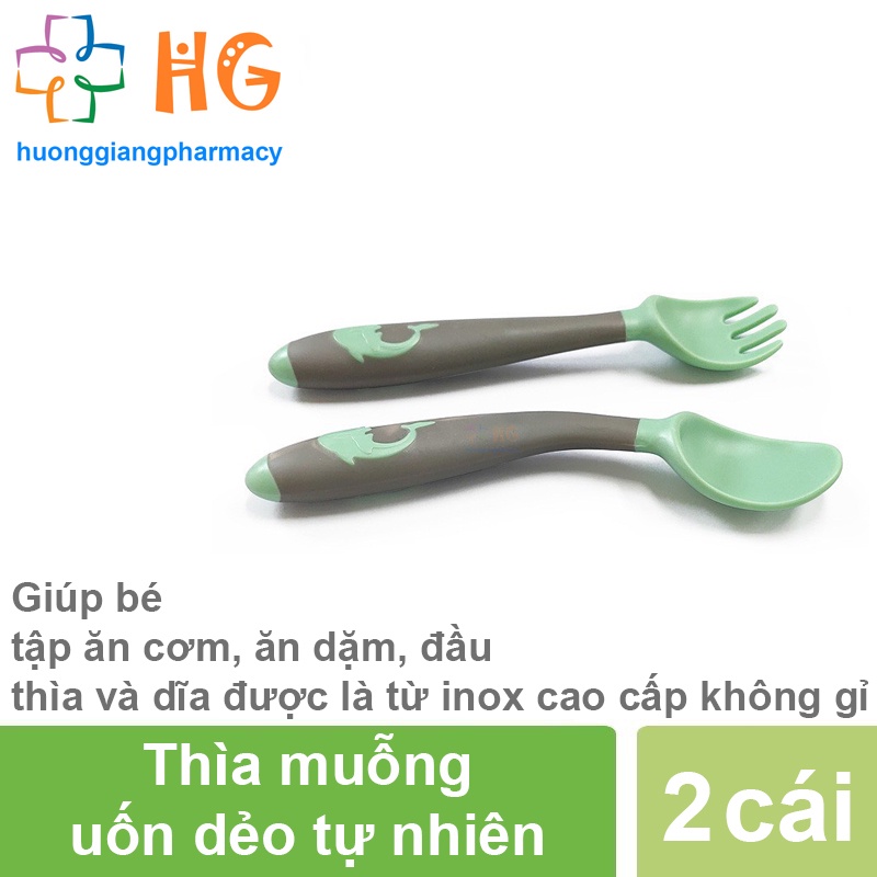 Bộ dụng cụ tập ăn cơm ăn dặm cho bé thìa muỗng uốn dẻo tự nhiên Hộp 2 cái